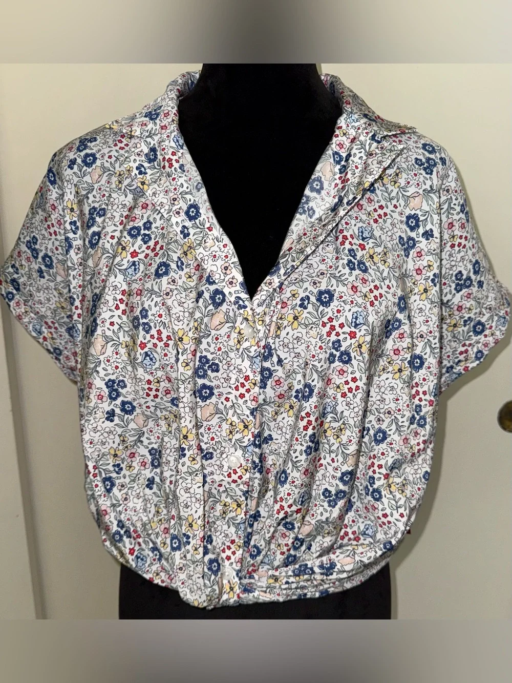 Levi’s Girls Blue/Red Floral Short Sleeve Button-Up Blouse - XL
